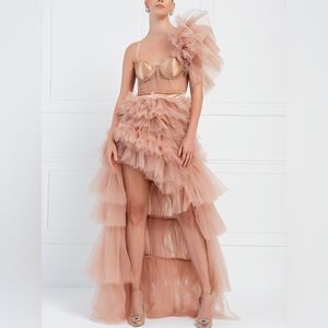 Kikiriki Caramel Tulle High-Low Frill Maxi Dress (BRAND NEW)